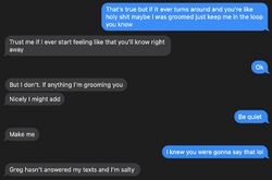 January 7, 2019 messages in which Lucas asks Sarah to tell him if she ever feels groomed and Sarah says he would know immediately before joking that she is grooming him.