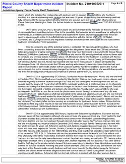Pierce County Sheriff report summarizing interviews with Sarah, Regina, and Shiloh and documenting that investigators had not established criminal victimization in Pierce County.