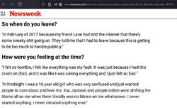 Screenshot of a Newsweek interview in which Sarah says she had a crush on Lucas and was told to leave after James and Lucas learned about the situation.