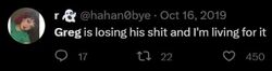 October 16, 2019 tweet in which Regina Alonso states that Onision is “losing his shit” and that she is “living for it.”