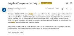 October 1, 2021 email containing Onision’s notes from a call concerning a new Regina settlement offer and the attorneys ending the call after he mentioned legal counsel and counterclaims.