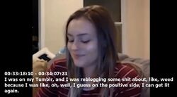 August 27, 2019 livestream screenshot in which Sarah says that after leaving the household she thought the positive side was that she could get weed again.