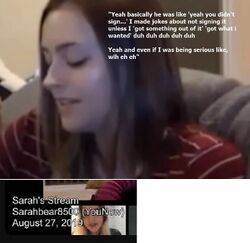 Screenshot of Sarah during an August 27, 2019 livestream saying she would not sign the NDA until she got something out of it and got what she wanted.