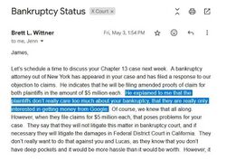 May 3, 2024 email from Brett Wittner reporting that Sarah and Regina were preparing claims of $5 million each but were only interested in obtaining money from Google.
