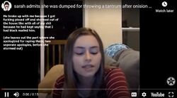 August 27, 2019 livestream screenshot showing Sarah stating that Onision repeatedly said she had blackmailed him and that she became angry and stormed out during the breakup.