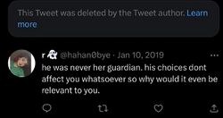 January 10, 2019 tweet in which Regina states that Lucas was never Sarah’s guardian and questions why his personal choices would affect the person being addressed.