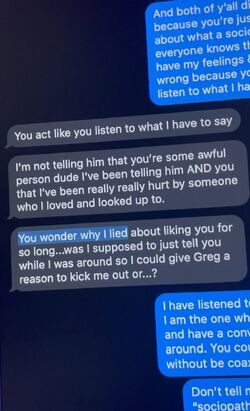 June 13, 2019 messages in which Sarah admits lying about liking Lucas because she believed Onision would have a reason to kick her out.