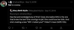 September 17, 2019 tweet in which Regina Alonso publicly calls Lucas “a pussy” while quoting a post accusing Lucas of criminal conduct and threatening consequences involving jail and his children.