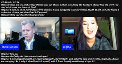 November 13, 2019 interview in which Regina Alonso states that she discovered Onision at age 12 while heavily considering suicide and that his anti-suicide video encouraged her not to kill herself.