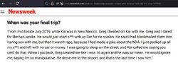 December 24, 2019 Newsweek interview excerpt in which Sarah says Onision accused her of blackmailing him and Lucas into sex and later drove her to the airport.