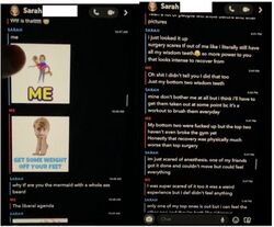February 2023 Snapchat messages showing Sarah exchanging memes and discussing wisdom-tooth surgery with Lucas.