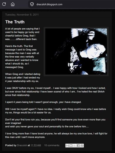 November 8, 2011 Draculoh blog post in which Shiloh attributes her emotional damage to a previous abusive partner and says Onision is the person she loves more than anyone.