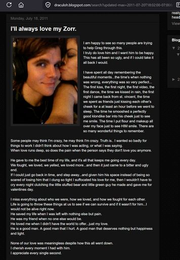 July 18, 2011 Draculoh blog post in which Shiloh says Onision saved her life, gave her the best time of her life, and was a good man she hurt by clinging too tightly after rejection.
