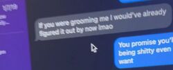 Screenshot of a January 7, 2019 message in which Sarah says she would have realized by then if Lucas were grooming her.