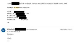 May 15, 2024 email confirming Onision paid a $10,000 legal balance to his Michigan attorney.