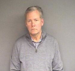 January 14, 2019 Stamford Police booking photograph of Chris Hansen following his surrender on a felony bad-check charge involving two returned checks and nearly thirteen thousand dollars in promotional merchandise.