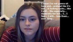 August 27, 2019 livestream screenshot in which Sarah says she still loves Lucas and Onision.