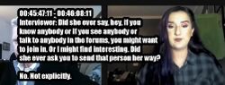 After Regina denied that Onision or Lucas asked her to recruit young women, the interviewer reformulated the question specifically around Lucas. Regina still identified no explicit recruitment request.