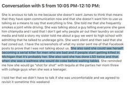 February 17, 2023 call notes recording Sarah discussing smoking marijuana while driving, cocaine and LSD use, underage drinking, and the possibility of killing men she considered bad.