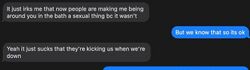 October 6, 2018 text messages in which Sarah says people were making her being around Lucas in the bath into a sexual event even though it was not sexual.